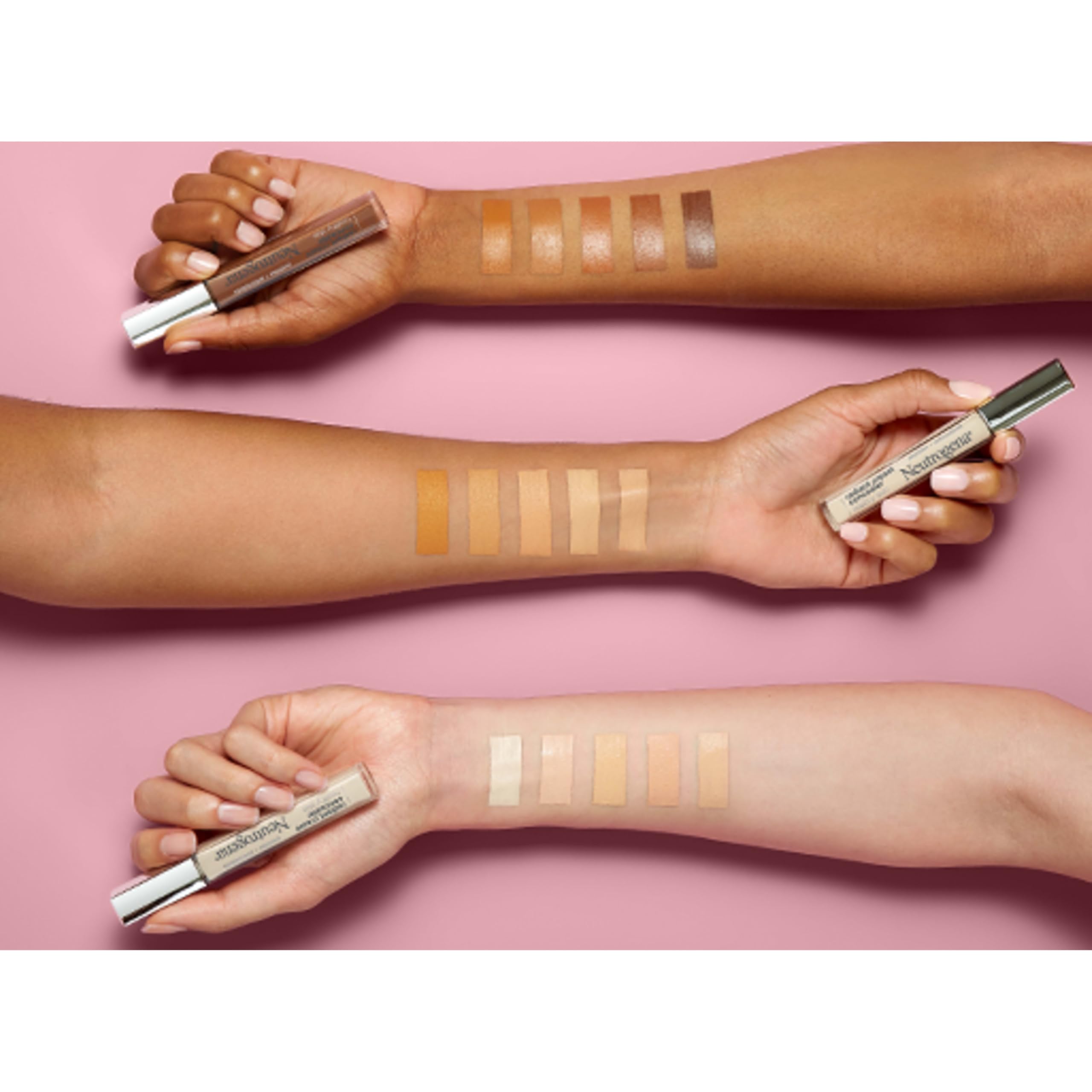 Neutrogena concealer almond medium 02 creaseless finish on the face.