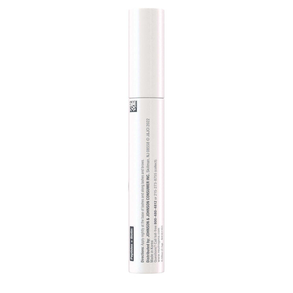 Label close-up on Neutrogena serum noting biotin and peptides formula.