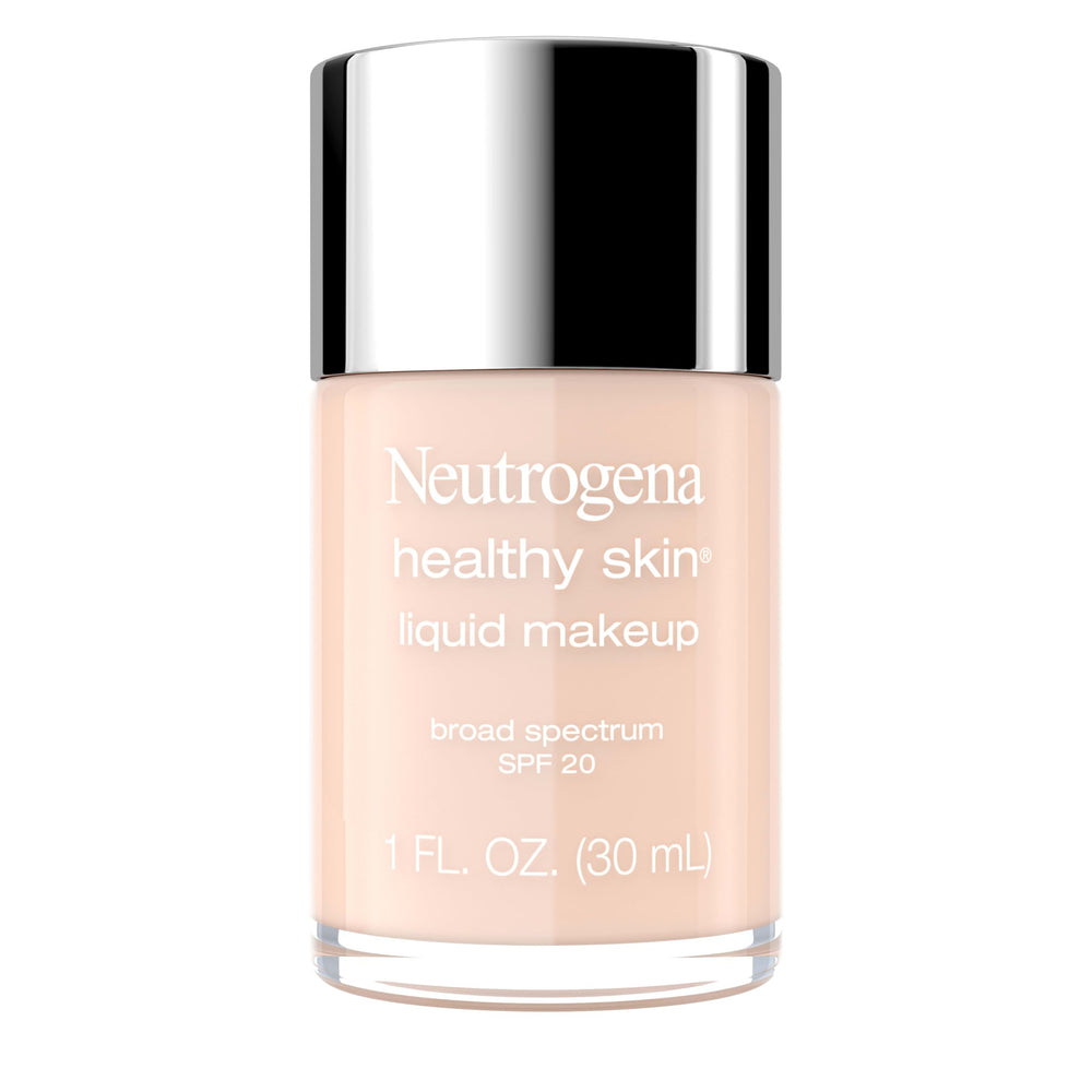 Neutrogena Healthy Skin Liquid Foundation bottle with SPF 20 offers lightweight daytime coverage.