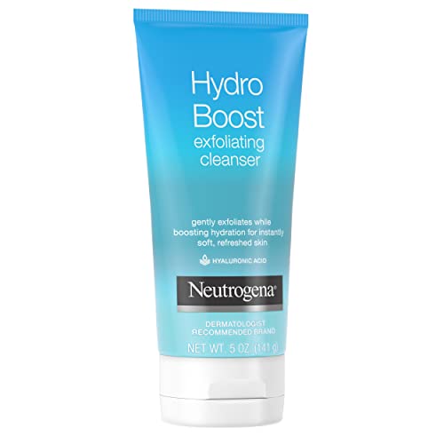Neutrogena Hydro Boost exfoliating face wash tube 10 hydrates while exfoliating.