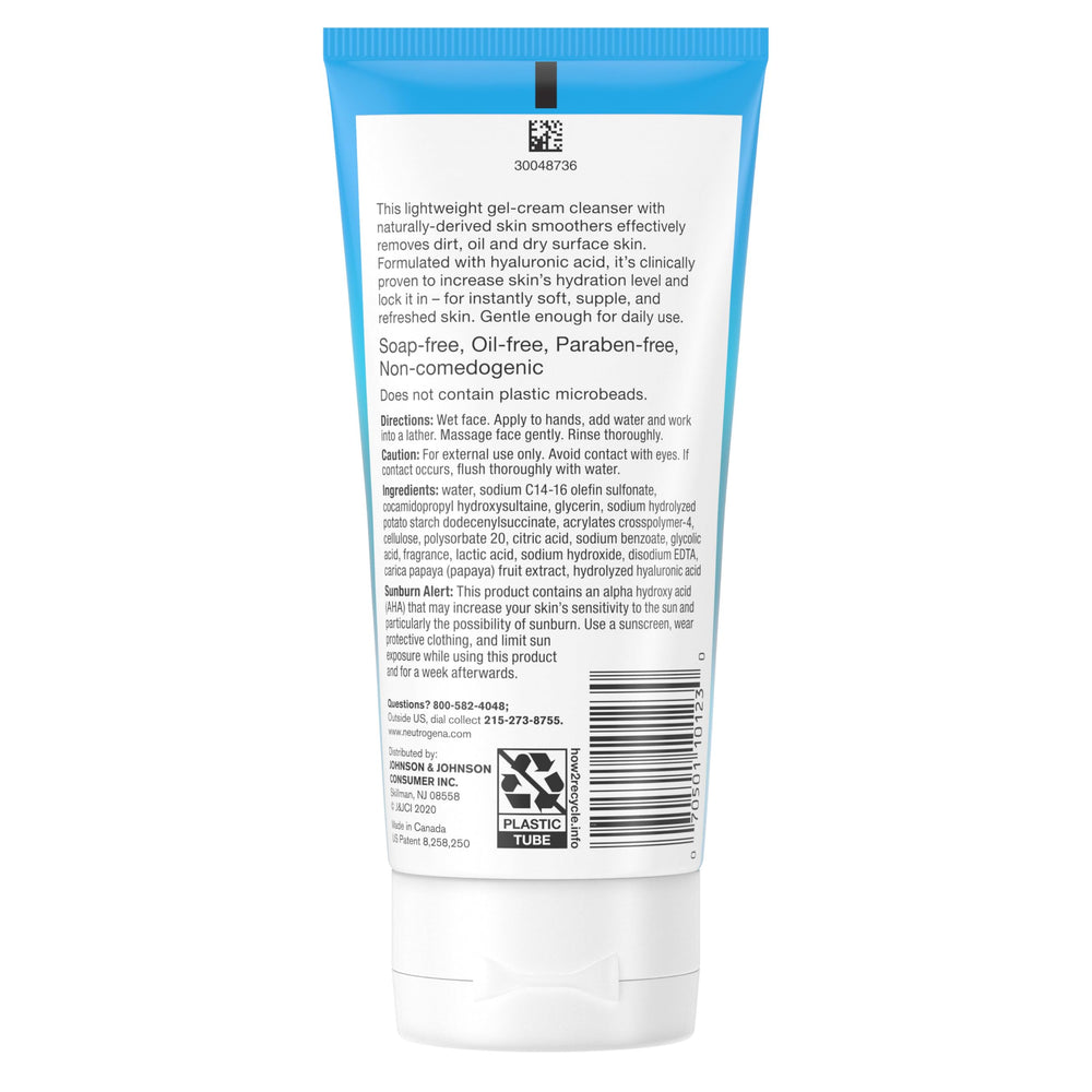 Neutrogena Hydro Boost exfoliating face wash tube 6 non-comedogenic and gentle.