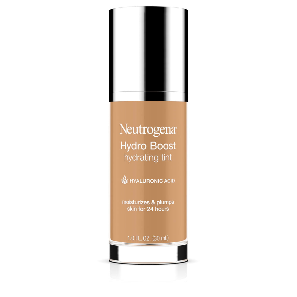 Neutrogena Hydro Boost Hydrating Tint bottle shows oil-free hydration for dry skin.
