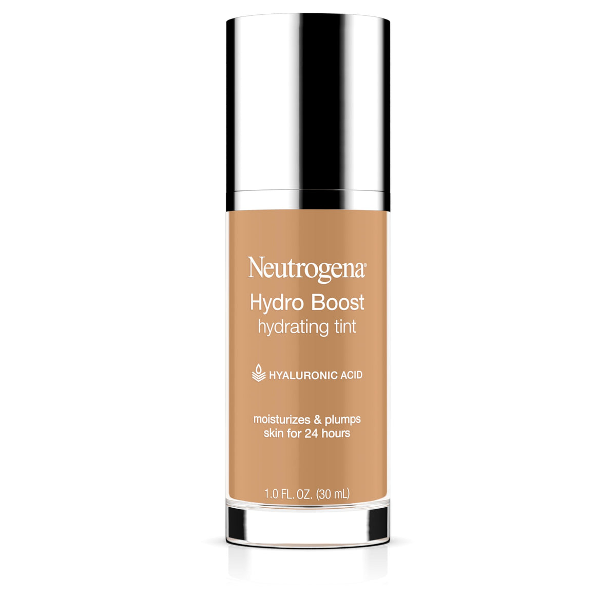 Neutrogena Hydro Boost Hydrating Tint bottle shows oil-free hydration for dry skin.