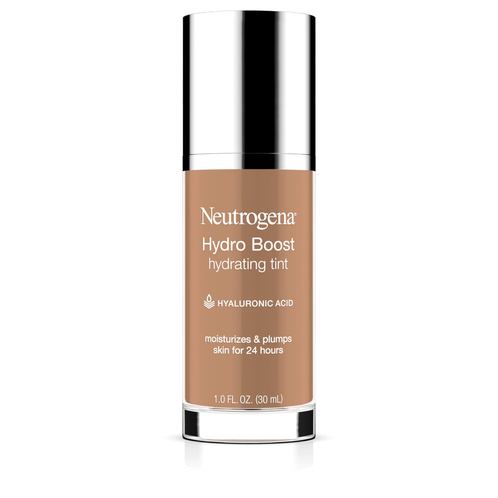 Neutrogena Hydro Boost Tint bottle close-up showing lightweight, hydrating makeup