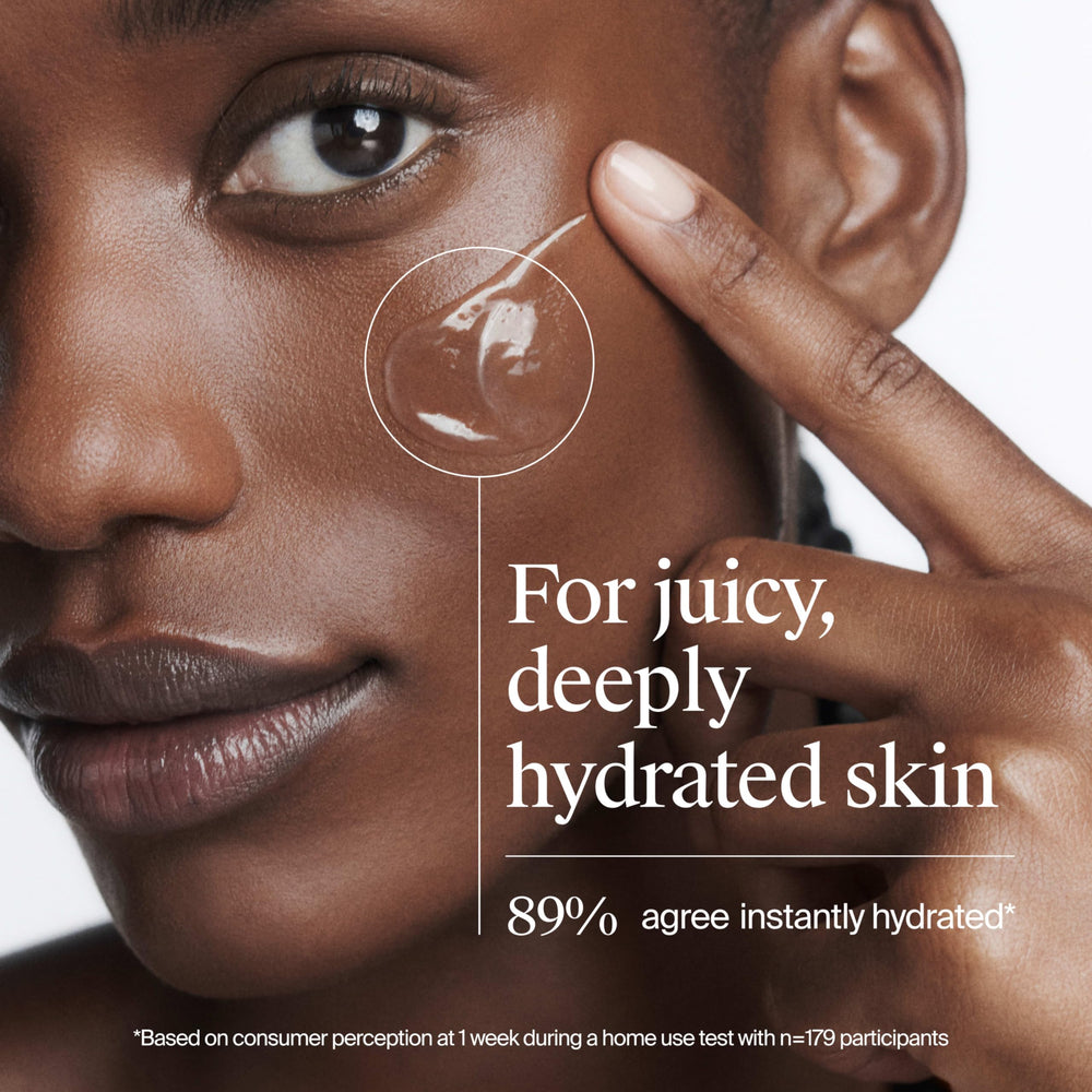 Close-up of skin after use showing hydrated, dewy glow.