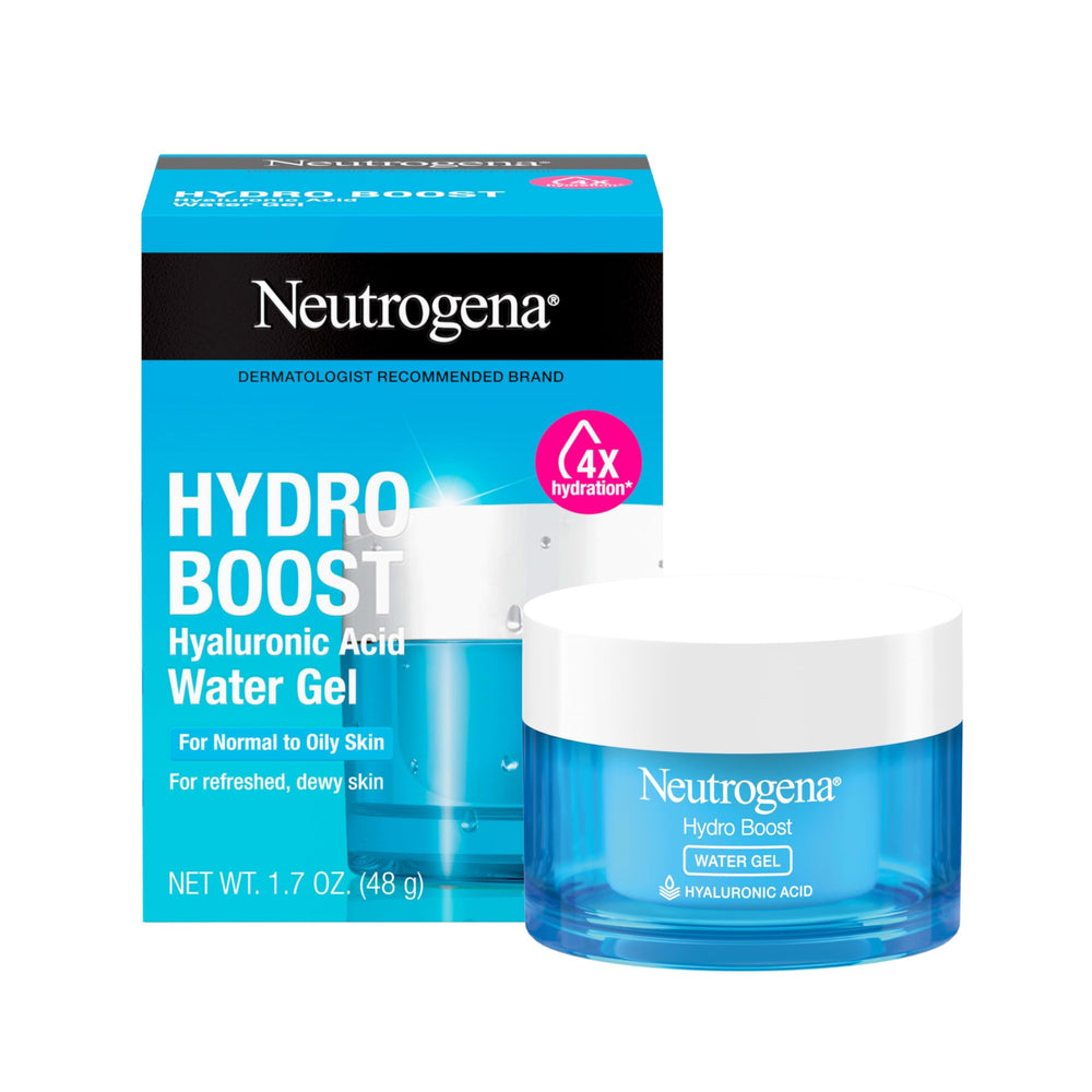 Neutrogena Hydro Boost Water Gel jar close-up shows smooth texture and lightweight hydration.