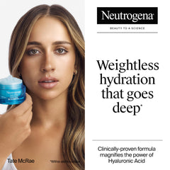 Face applying gel in morning routine demonstrating non-greasy finish.
