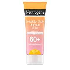 Neutrogena Invisible Daily Defense sunscreen bottle offering SPF 60+ protection for outdoor use