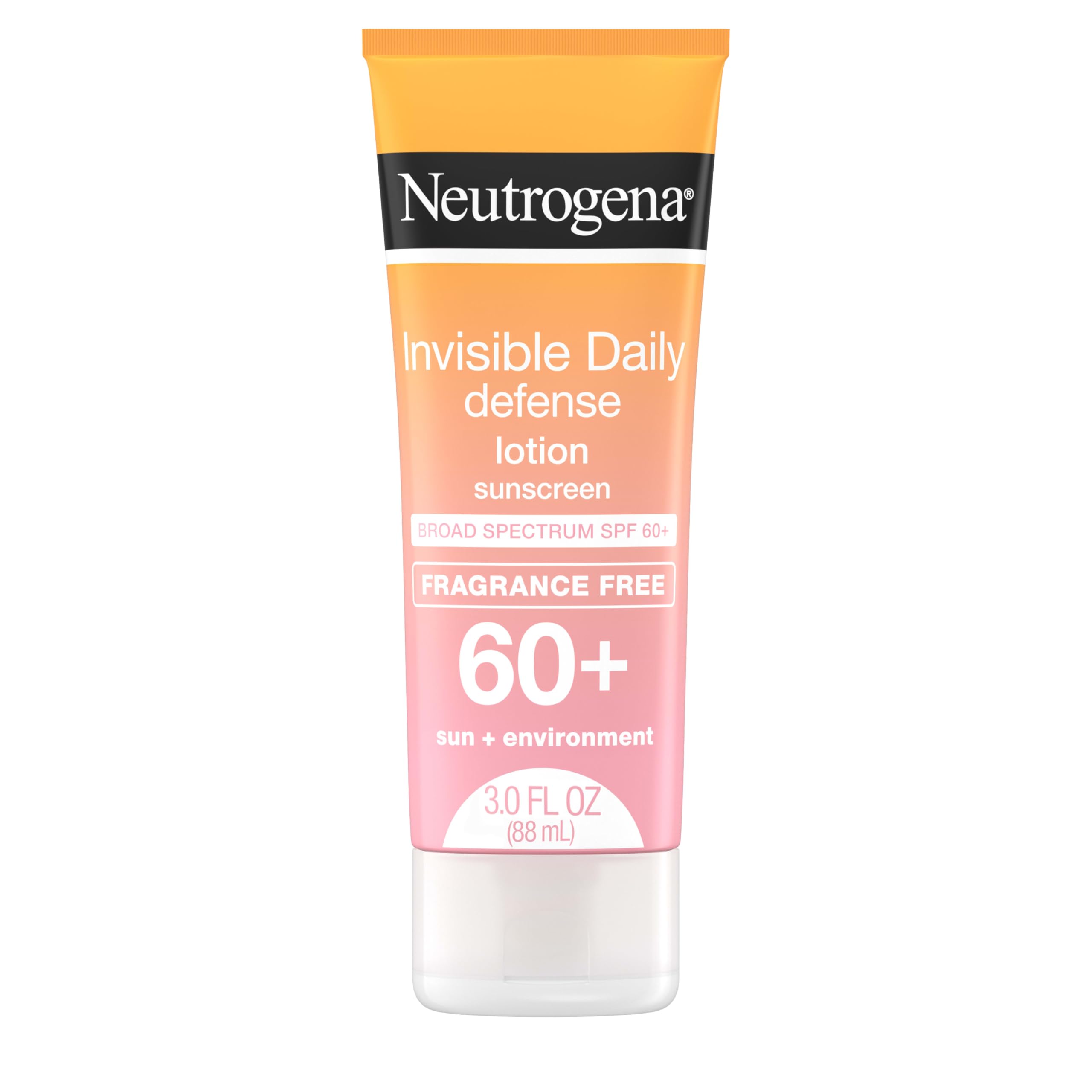 Neutrogena Invisible Daily Defense sunscreen lotion on skin; clear finish for all tones, with sun protection