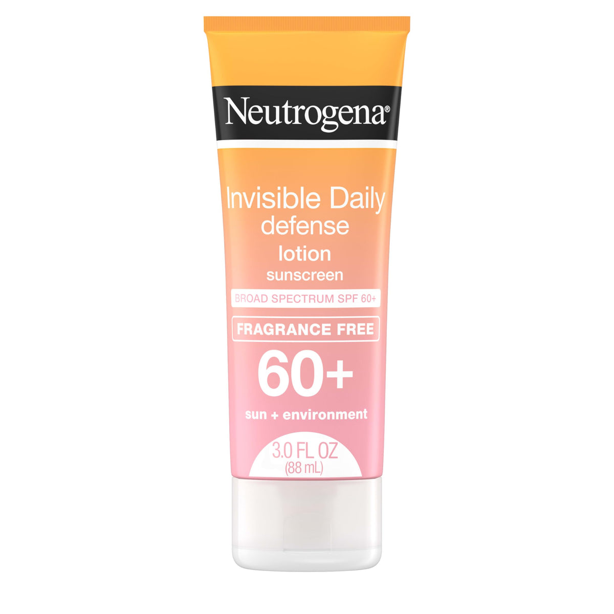 Neutrogena Invisible Daily Defense sunscreen lotion on skin; clear finish for all tones, with sun protection