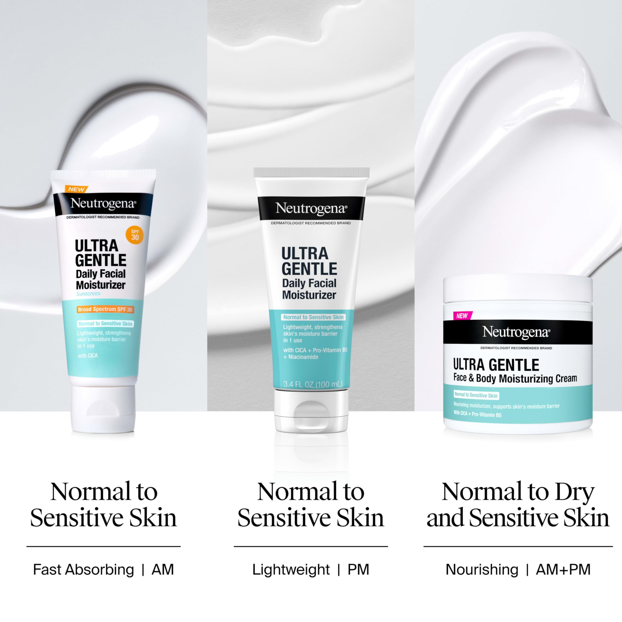 Close-up of lightweight texture and non-comedogenic feel of Neutrogena moisturizer.