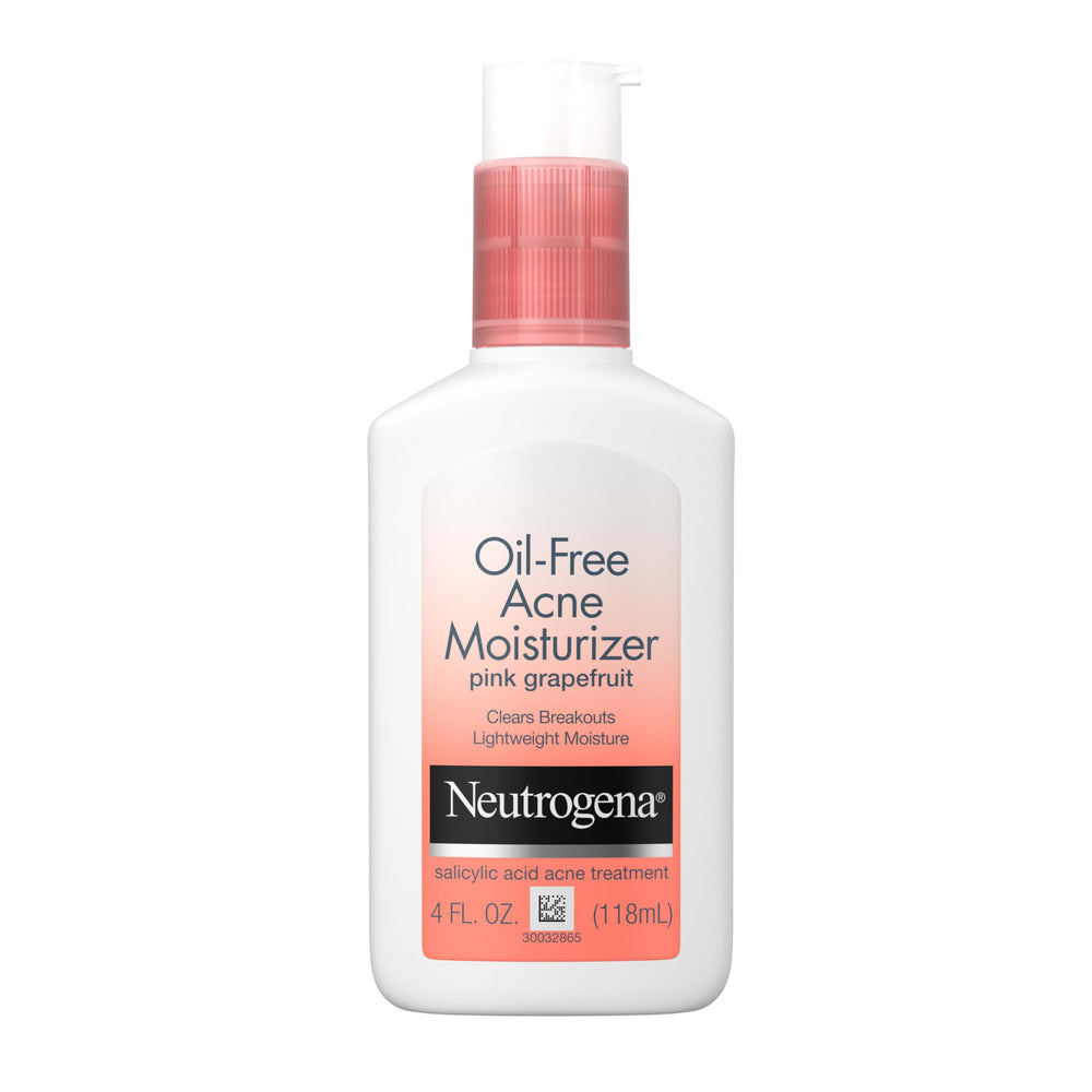 Neutrogena Oil-Free Acne Moisturizer bottle front shows lightweight non-greasy hydration.