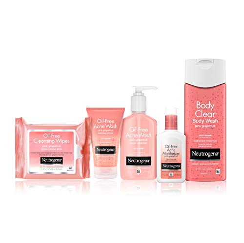 Daily skincare routine with Neutrogena Oil-Free Pink Grapefruit cleanser in a bathroom setting.