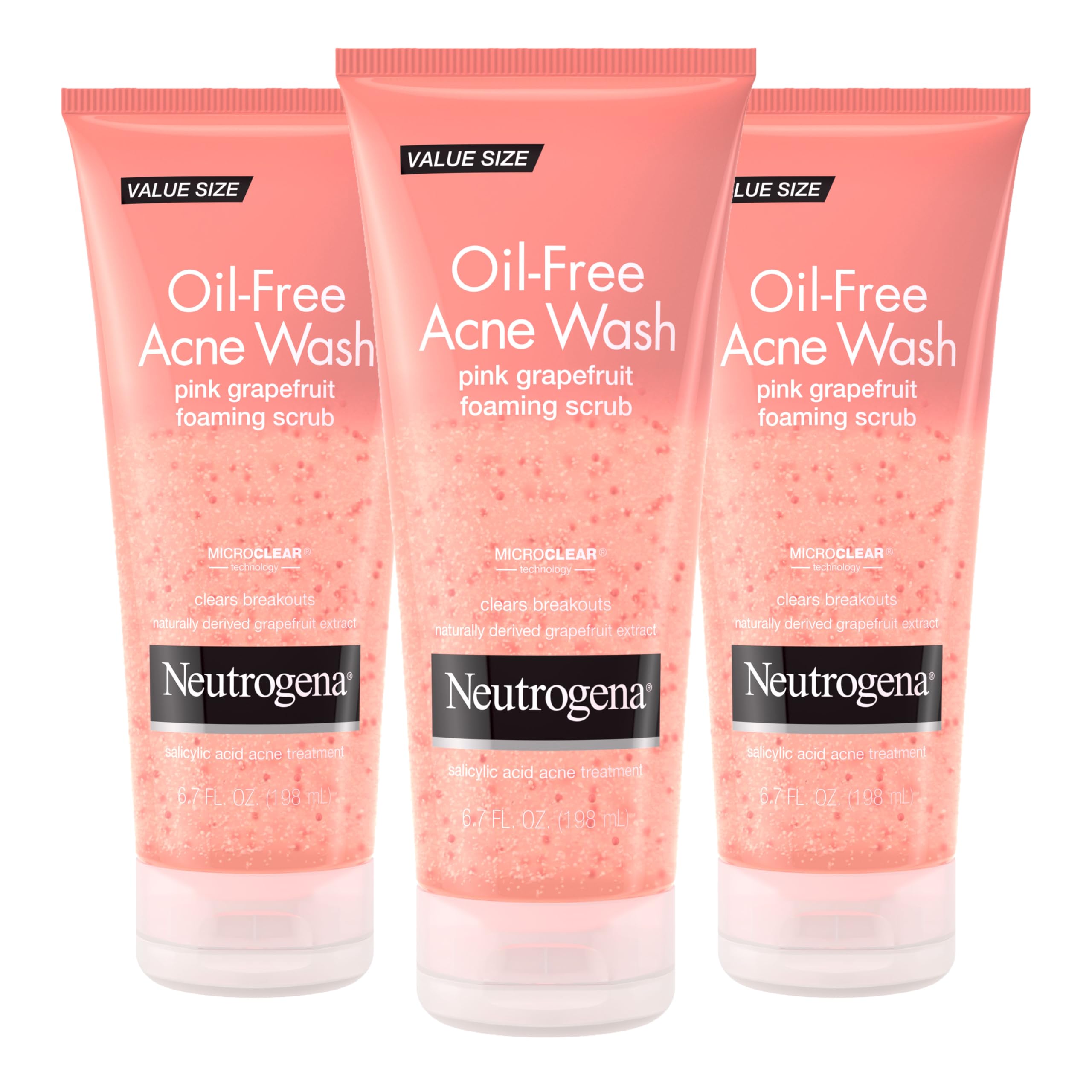 Neutrogena Oil-Free Pink Grapefruit Foaming Scrub tube cleanses pores effectively.