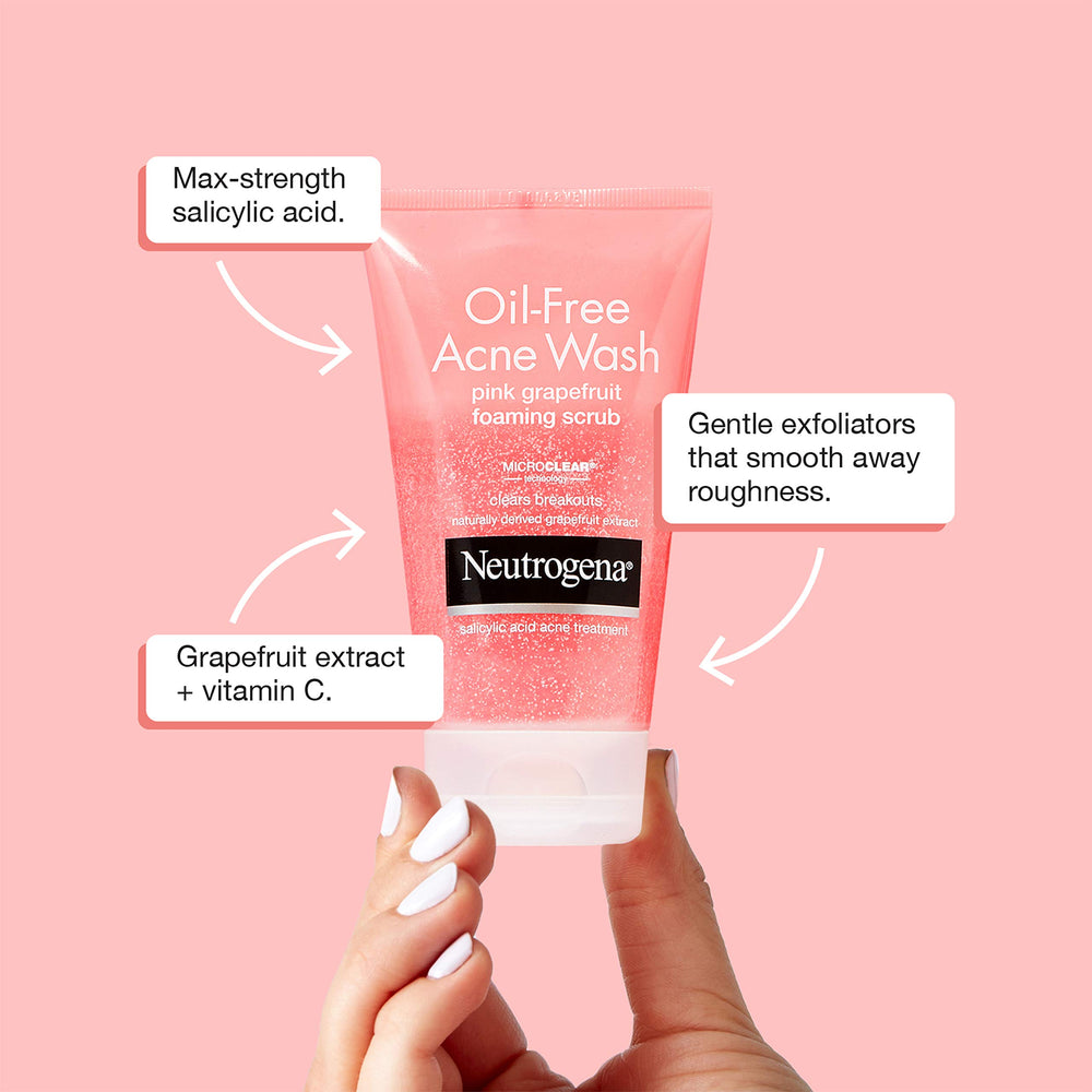 Closeup of pore clearances shown with Neutrogena Pink Grapefruit Face Wash.