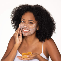 Neutrogena Original Amber Bar close-up, glycerin-rich surface attracts moisture during washing.