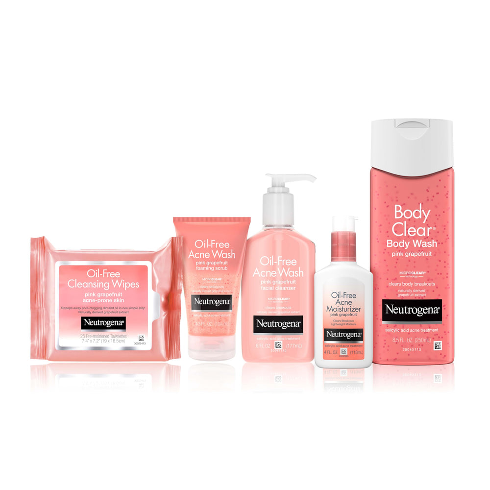 Neutrogena pink grapefruit scent bottle swirls for a refreshing skincare moment.