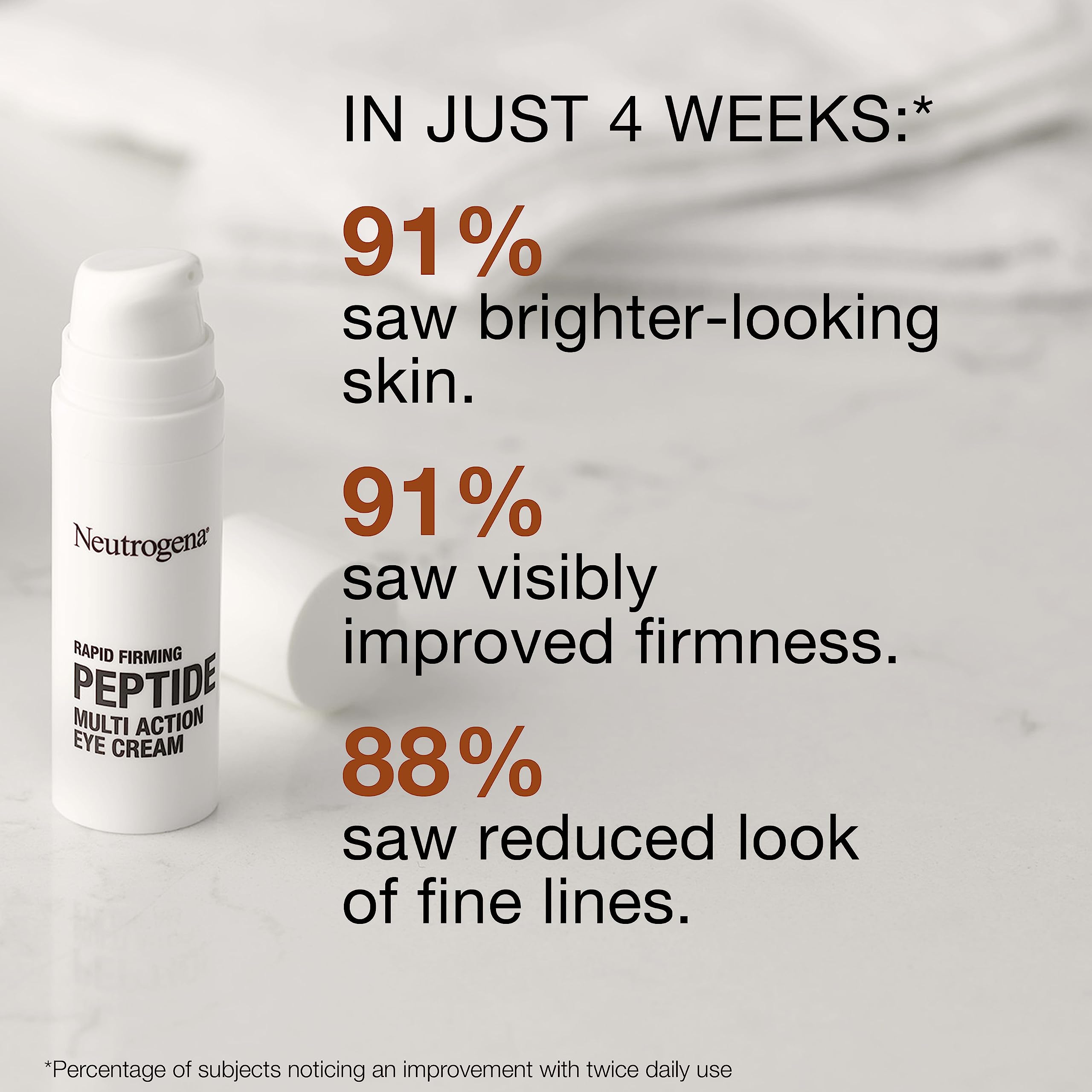 Neutrogena Rapid Firming Peptide Eye Cream daily routine shot emphasizes depuffing benefits.