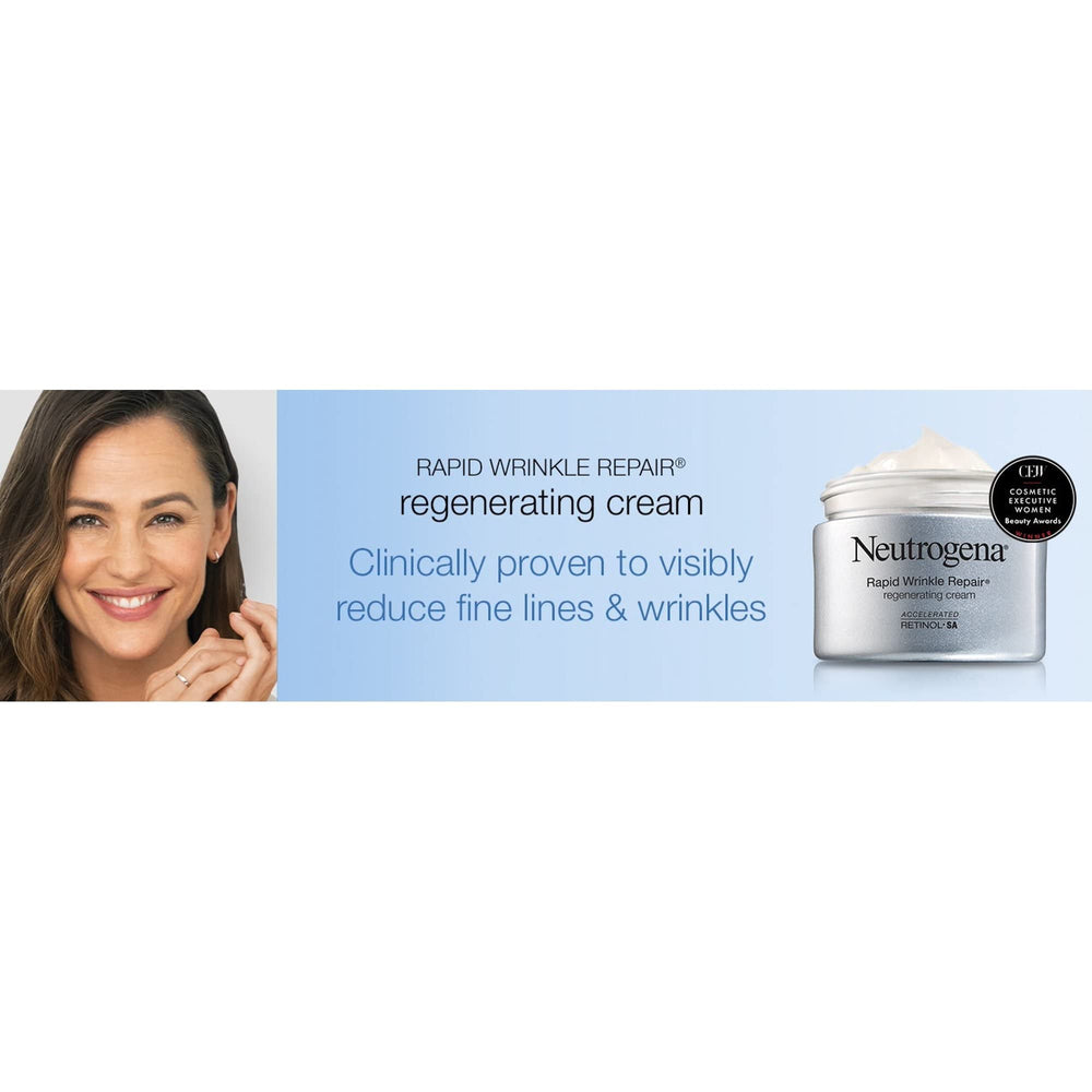 Applying Neutrogena Rapid Wrinkle Repair cream for daily hydration.