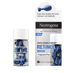 Neutrogena Rapid Wrinkle Repair capsules in hand for on-the-go use