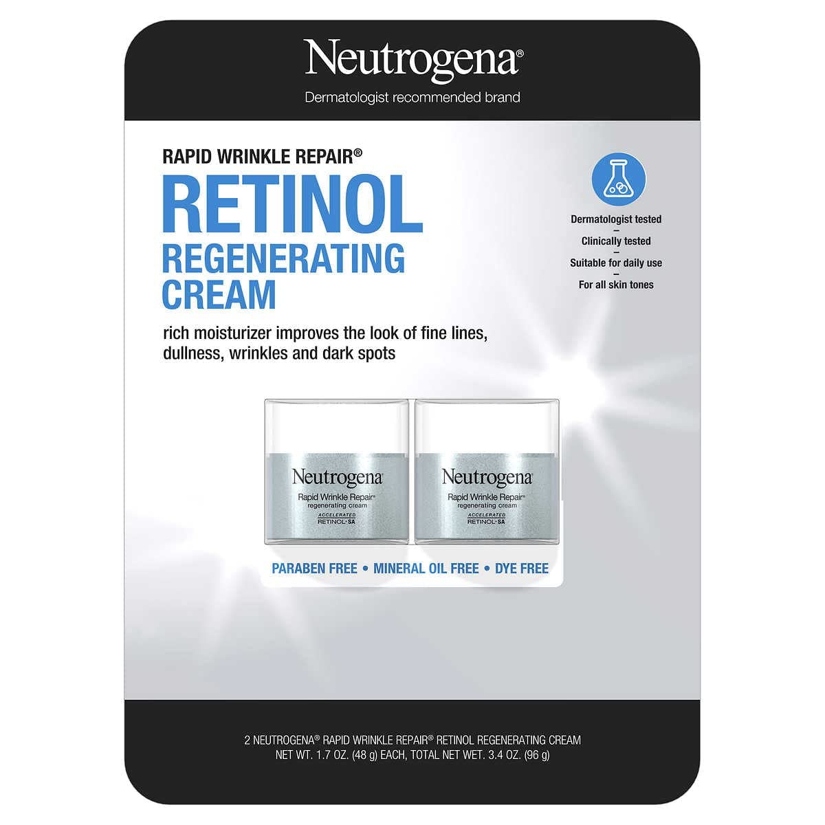 Neutrogena Rapid Wrinkle Repair jar close-up displaying retinol rich cream.