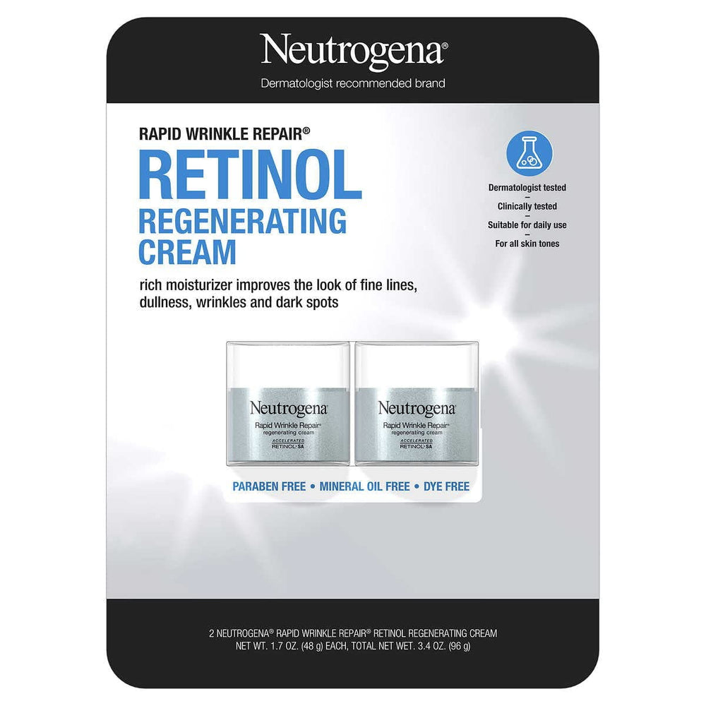 Neutrogena Rapid Wrinkle Repair jar close-up displaying retinol rich cream.