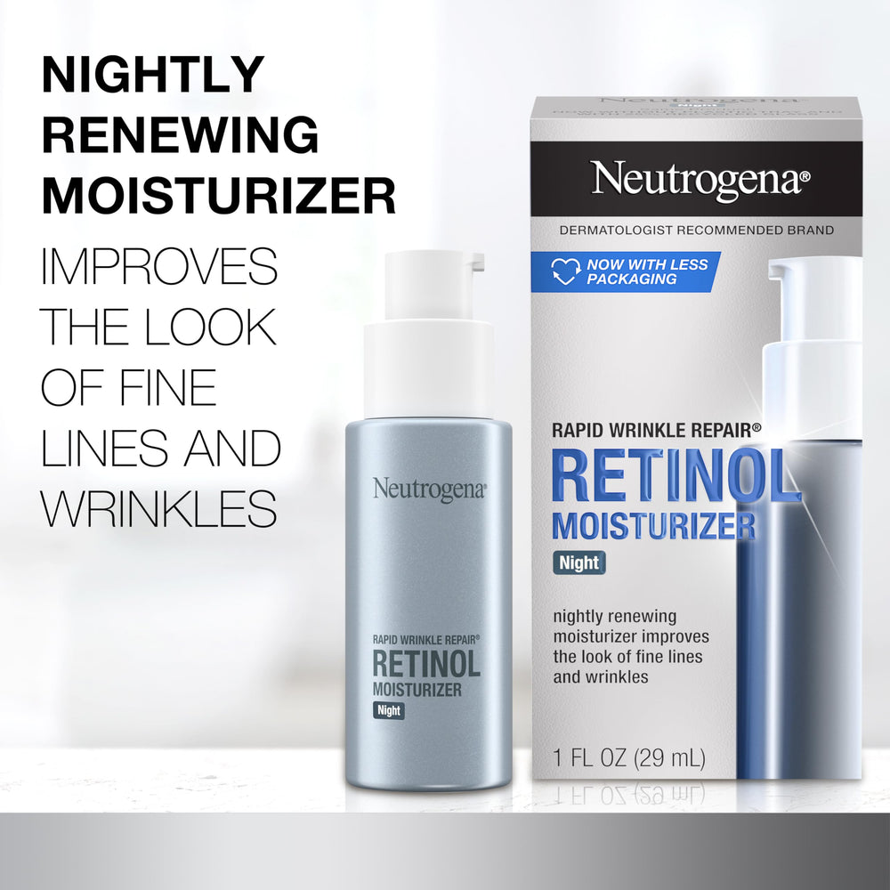 Close-up shows Neutrogena Rapid Wrinkle Repair Night cream texture.