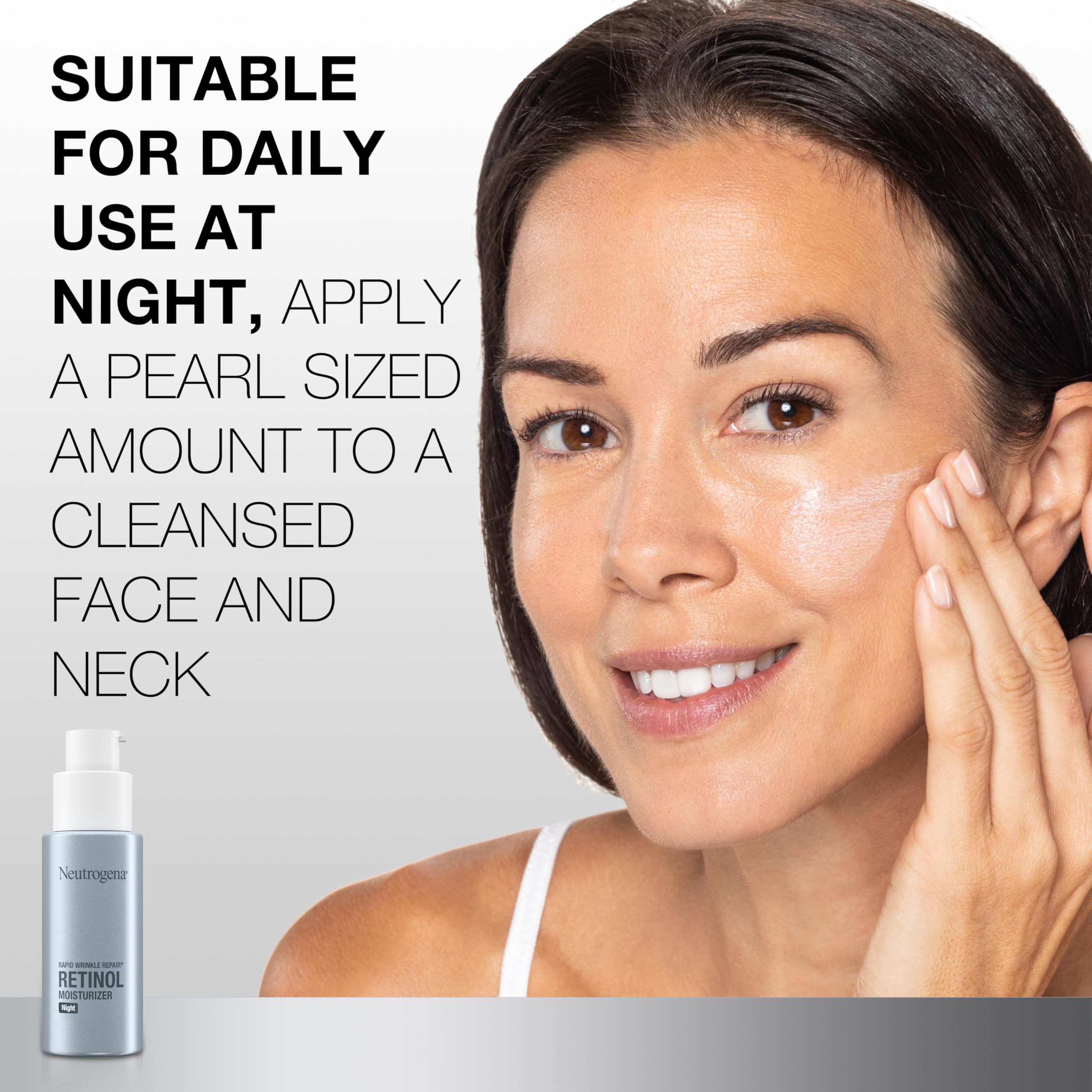 Neutrogena Rapid Wrinkle Repair Night on bathroom vanity illustrates a nightly ritual.