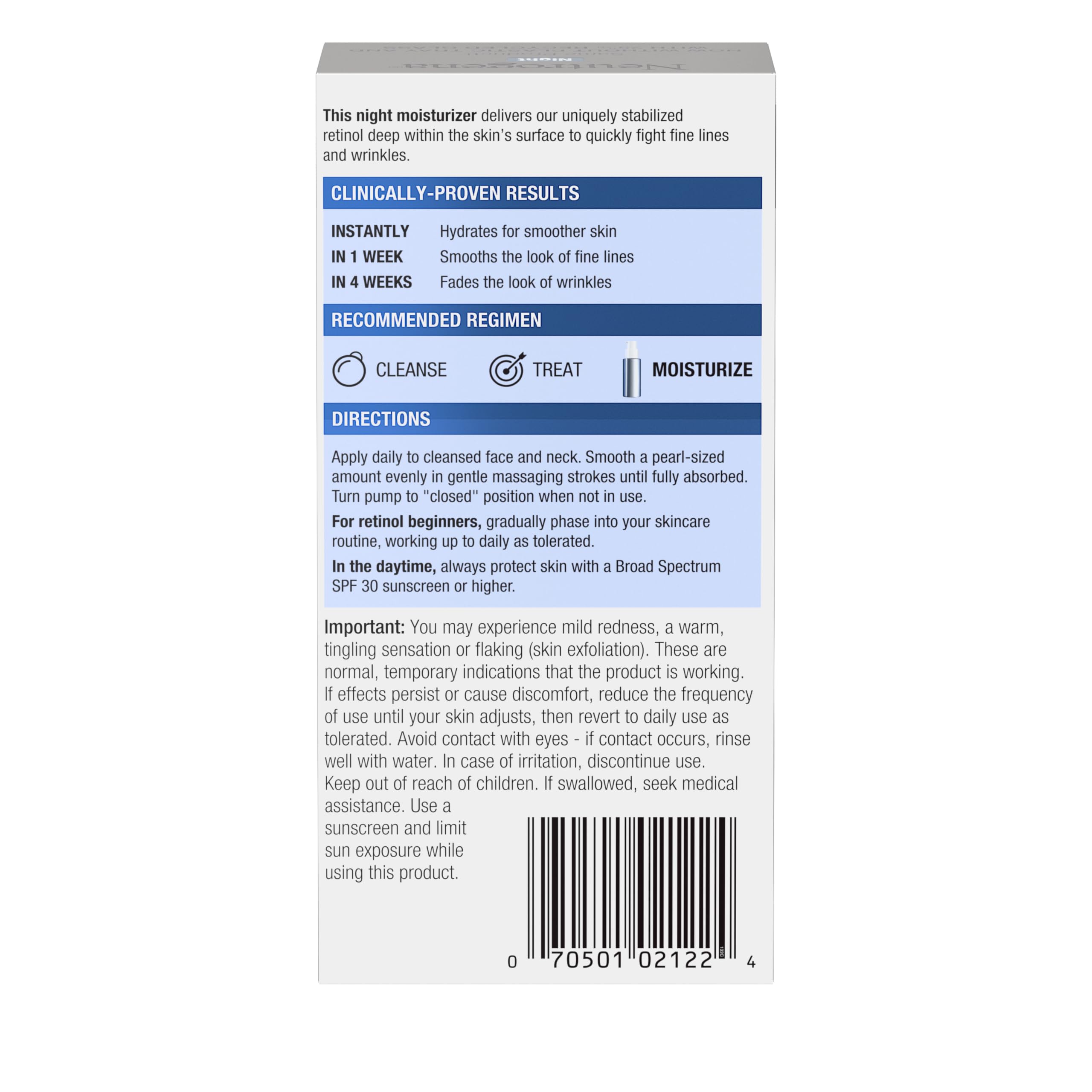 Neutrogena Rapid Wrinkle Repair Night packaging displayed with 1 fl oz bottle.