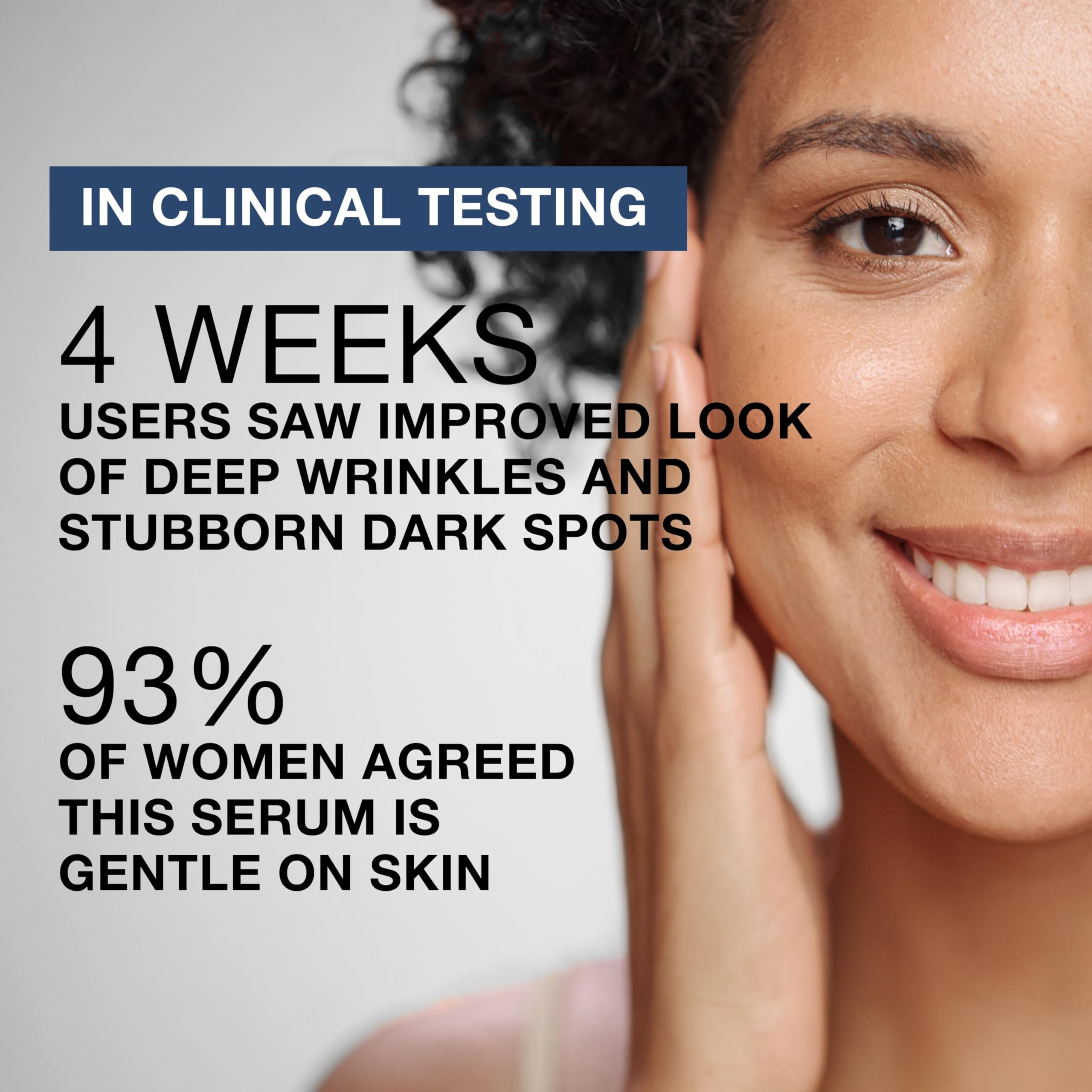 Neutrogena Rapid Wrinkle Repair Serum spread on face shows smooth texture and fast absorption