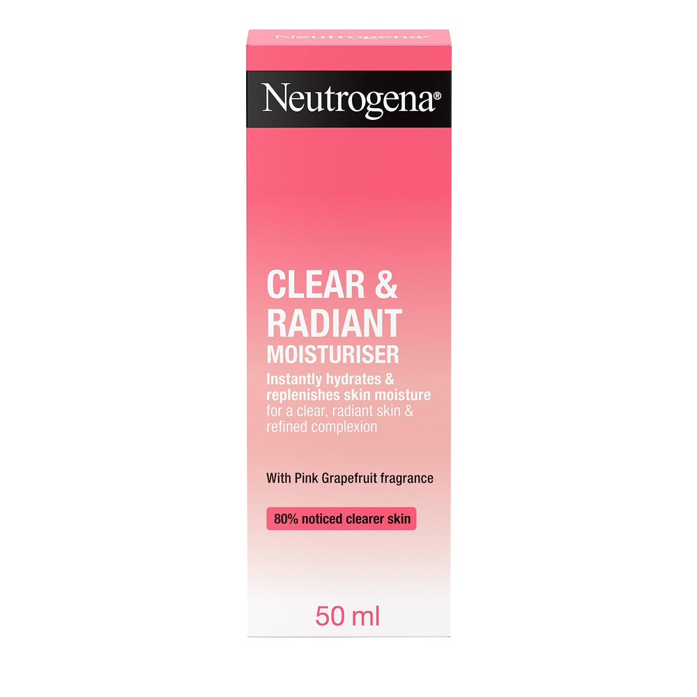 Neutrogena Refreshingly Clear oil-free moisturiser bottle front for radiant, non-greasy daily hydration.