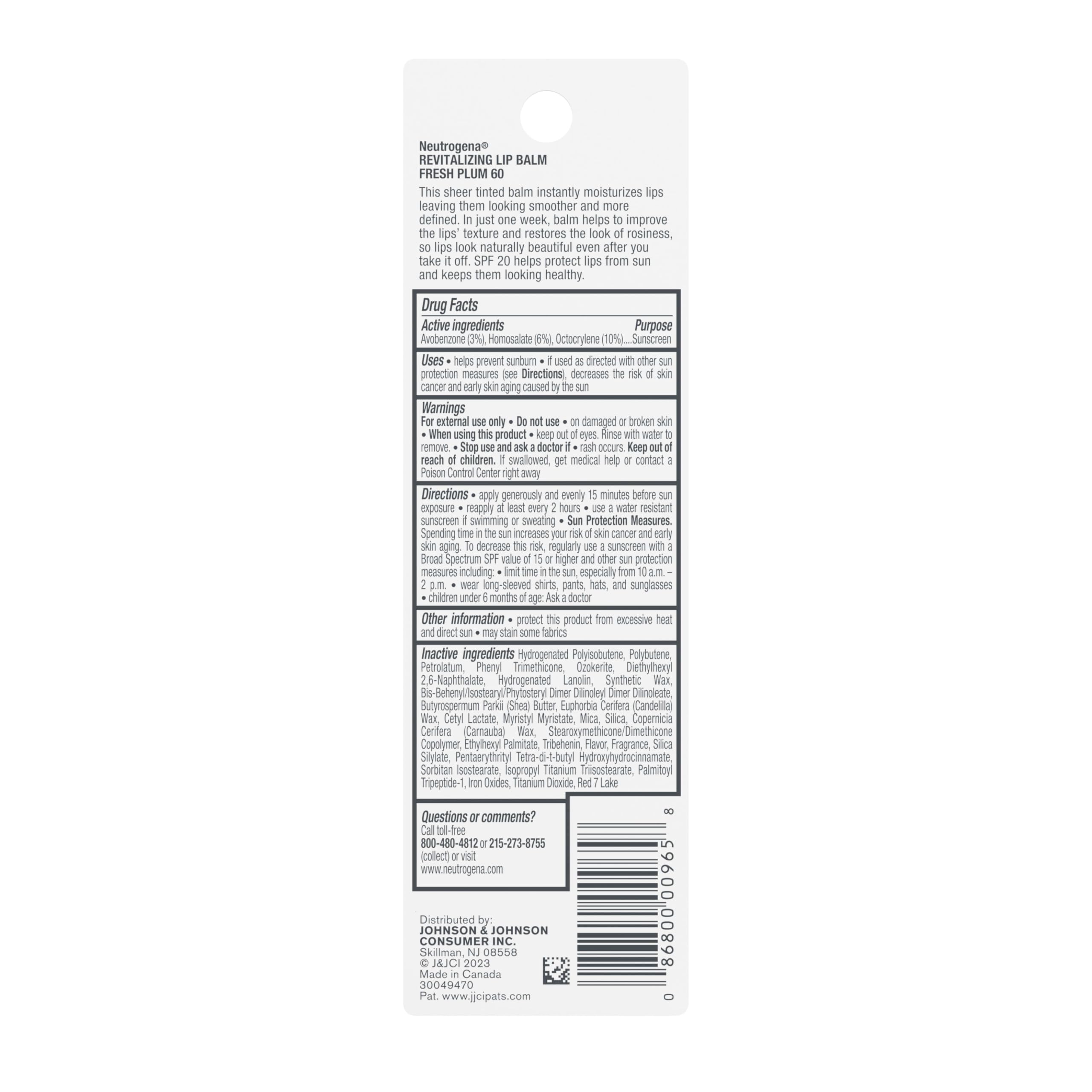 Neutrogena Revitalizing Tinted Lip Balm SPF 20 offering lip sun protection