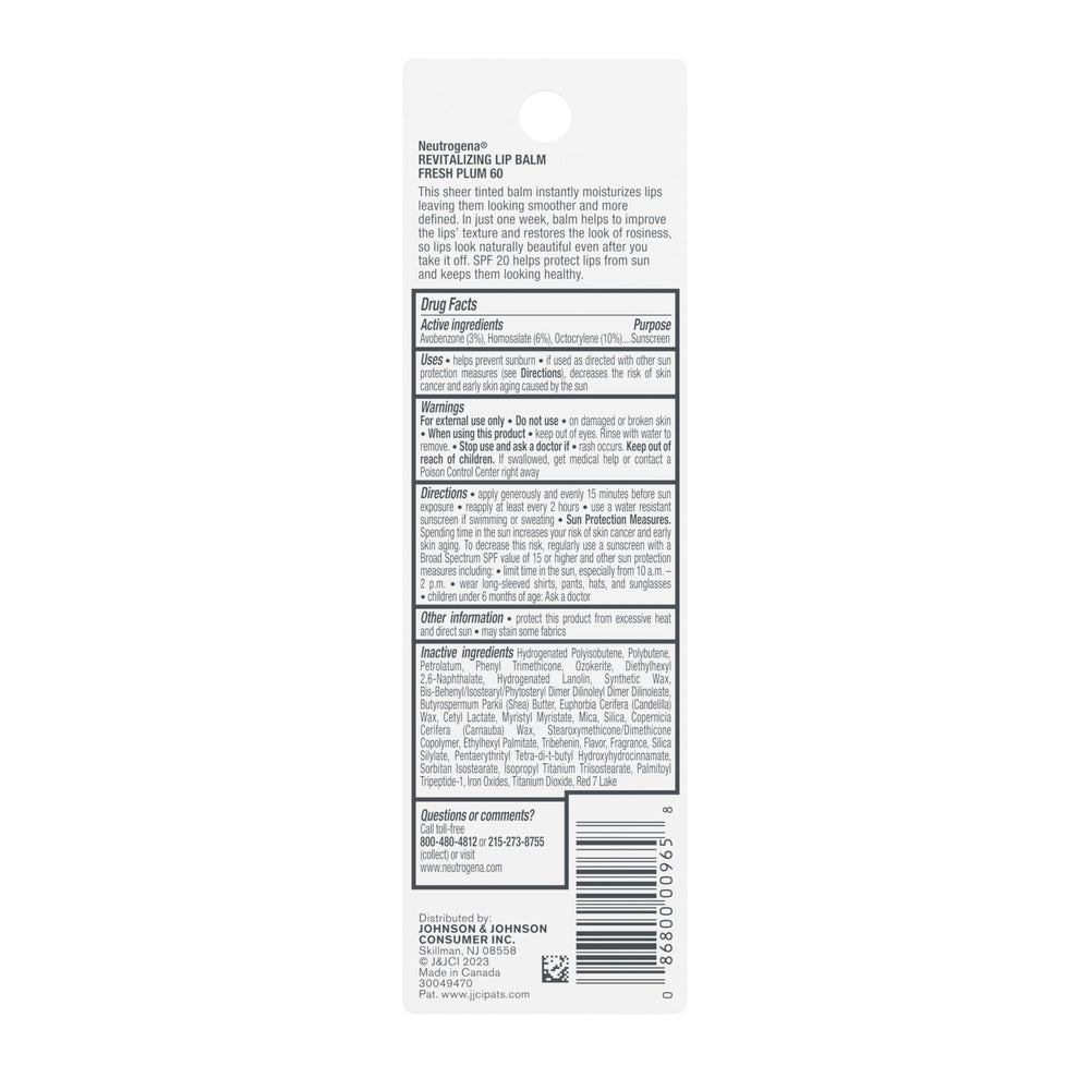 Neutrogena Revitalizing Tinted Lip Balm SPF 20 offering lip sun protection