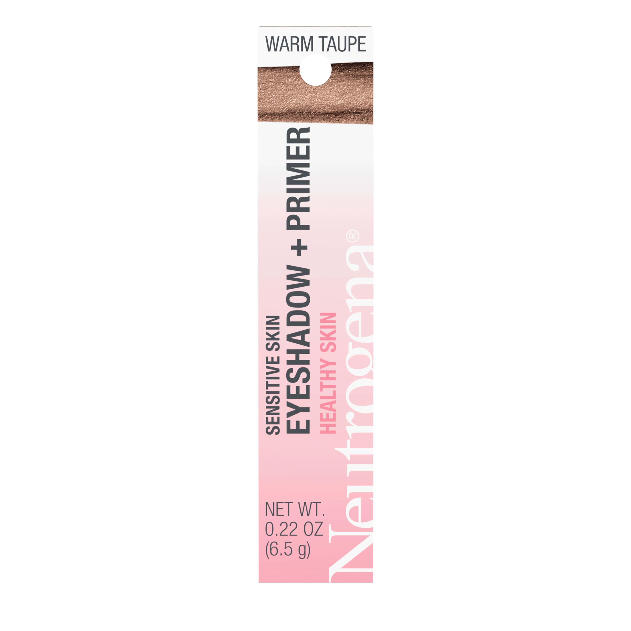 Neutrogena Sensitive Skin Eyeshadow + Primer in Warm Taupe, smooth creaseless color for delicate lids.