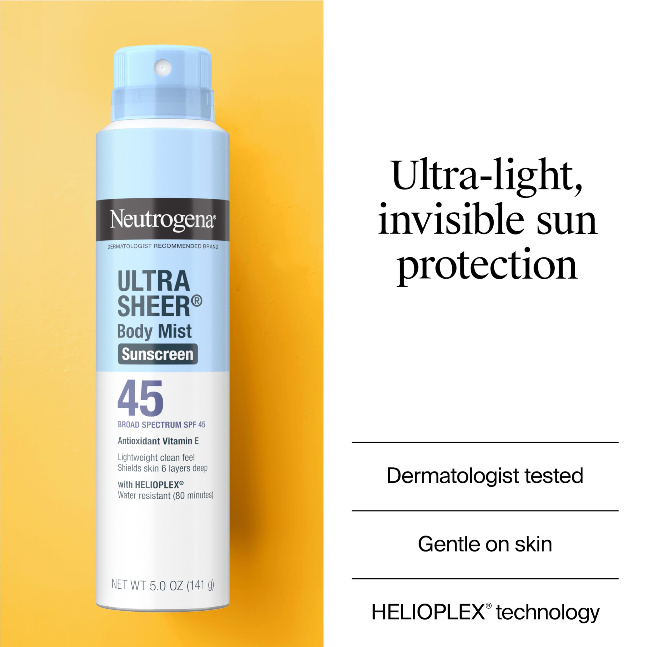 Sheer ultralight finish for clean, non-greasy skin with Neutrogena spray