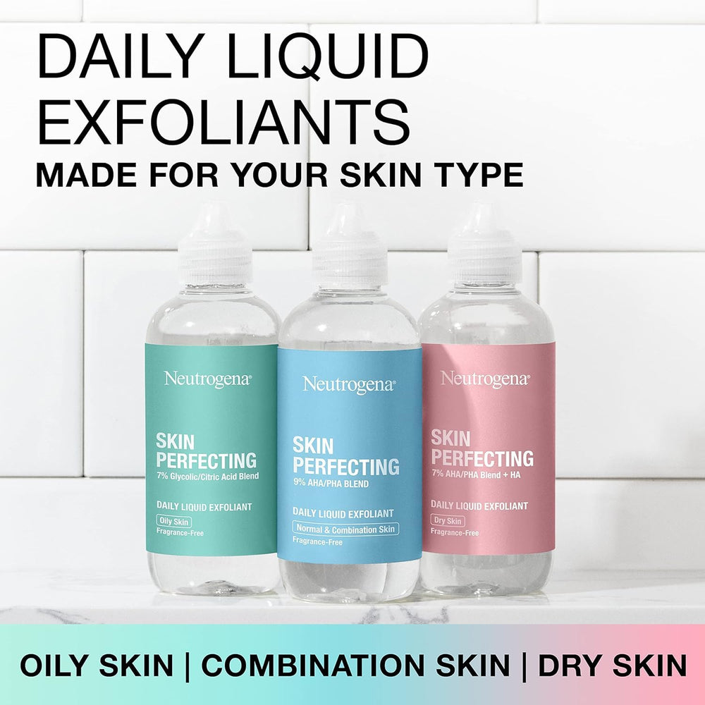 Neutrogena Skin Perfecting Exfoliant Liquide — démonstration d'hydratation après exfoliation.