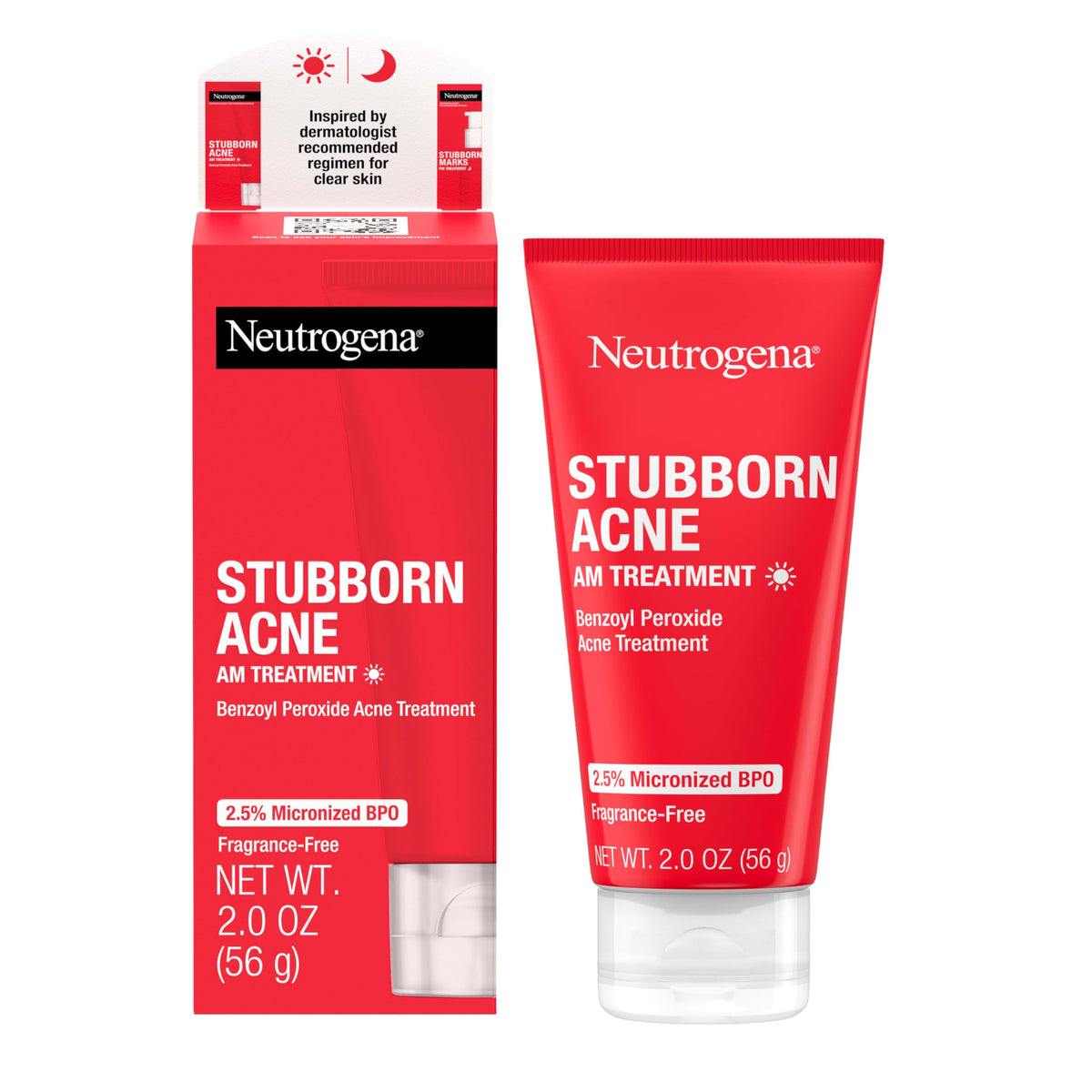 Neutrogena Stubborn Acne AM Treatment bottle front showing oil free daytime care.