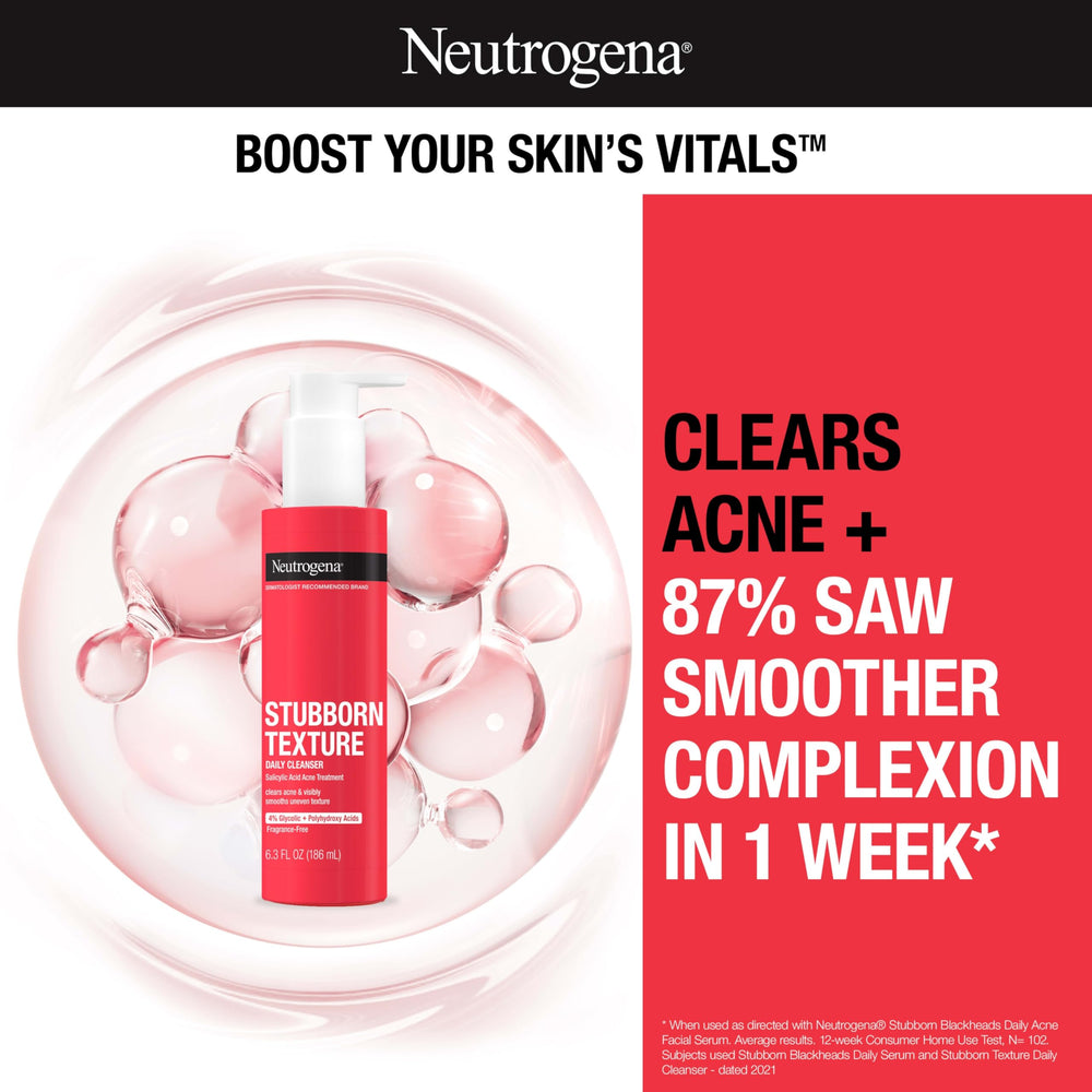 Close-up of Neutrogena Stubborn Texture exfoliation action with acids