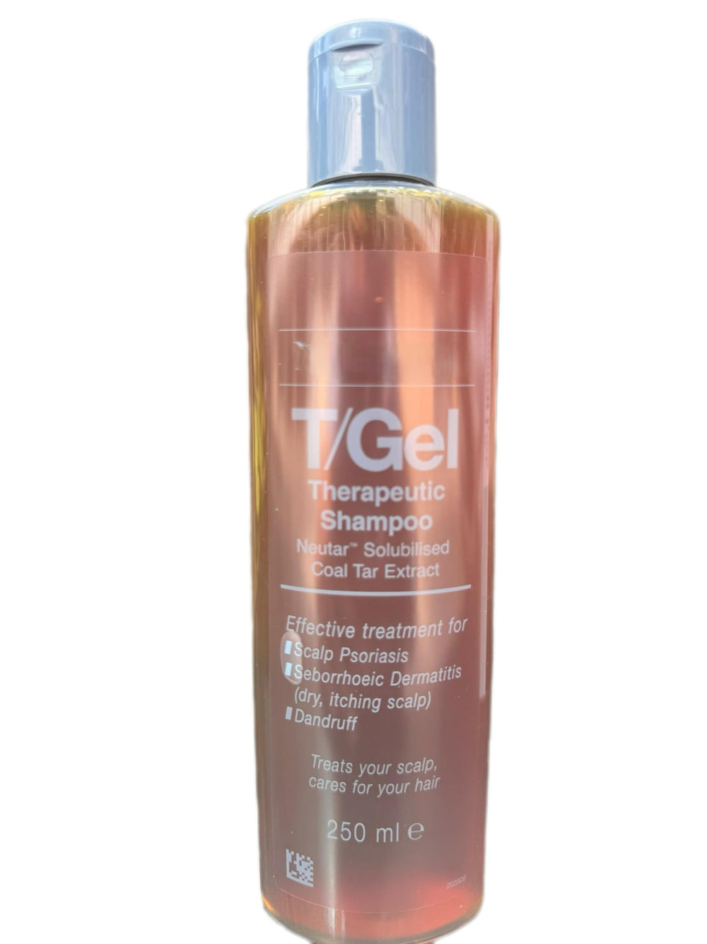 Neutrogena T-Gel shampoo bottle promotes dandruff control through a therapeutic formula