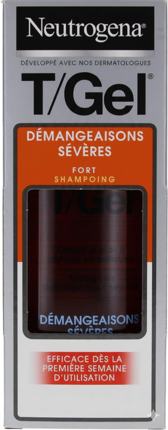 Neutrogena T/Gel bottle shows strong itch relief and dandruff control