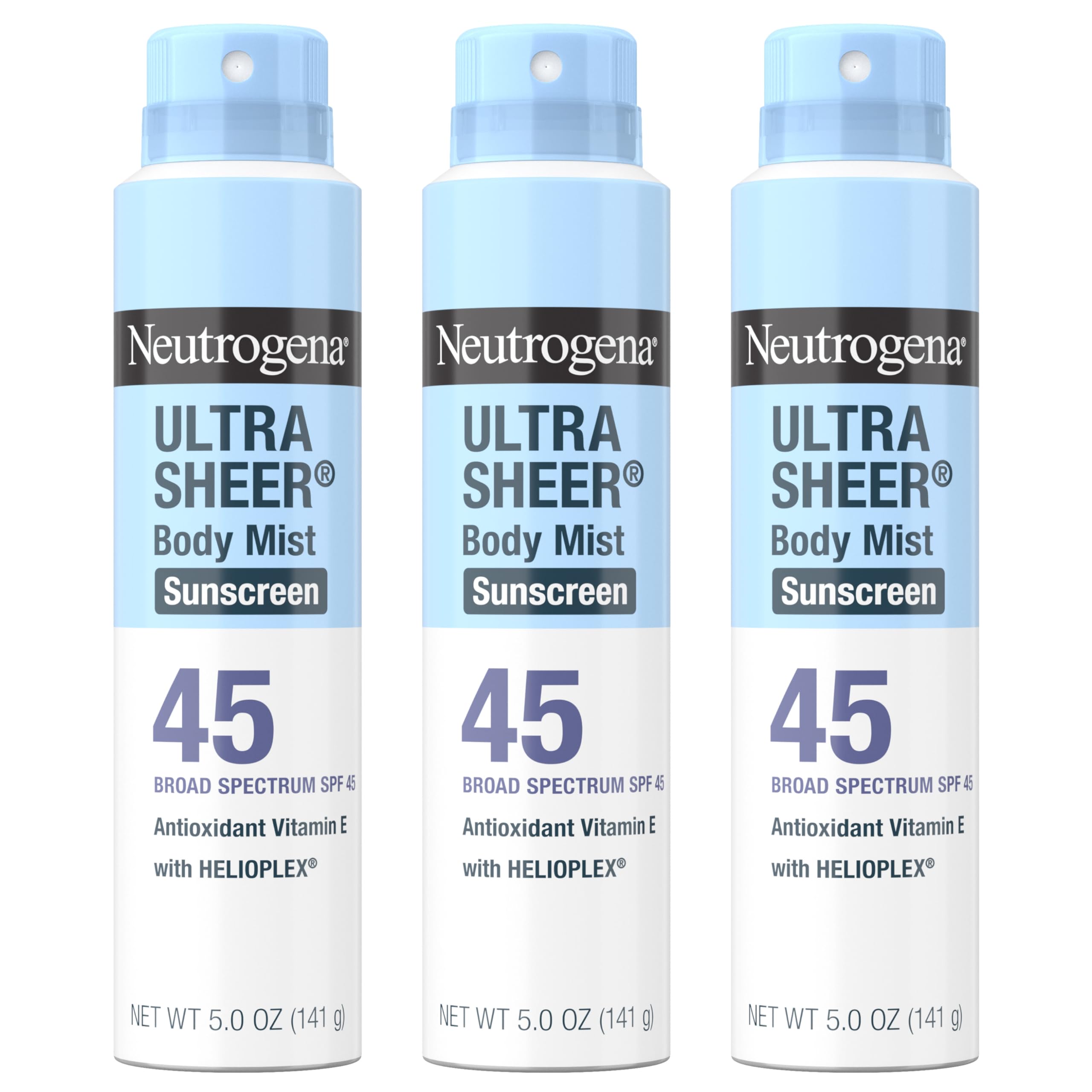 Neutrogena Ultra Sheer Body Mist SPF 45 three-pack for fast protection