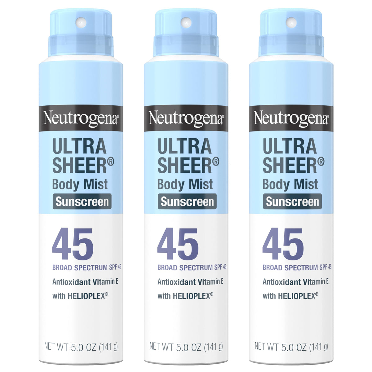Neutrogena Ultra Sheer Body Mist SPF 45 three-pack for fast protection