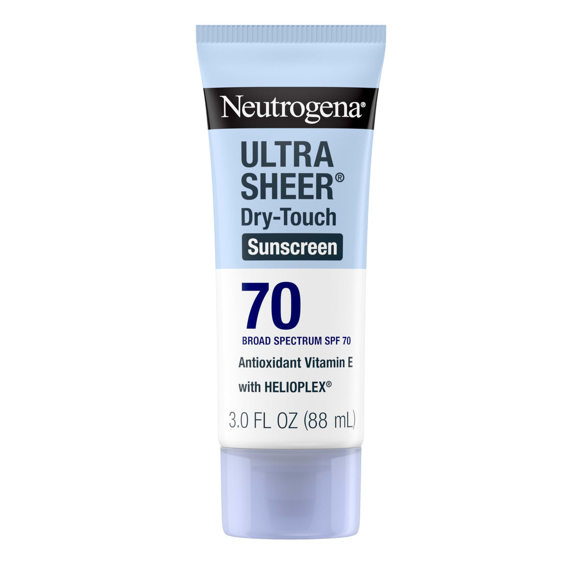 Neutrogena Ultra Sheer SPF 70 bottle offers lightweight, non-greasy protection.