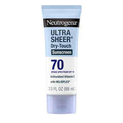 Neutrogena Ultra Sheer SPF 70 bottle offers lightweight, non-greasy protection.