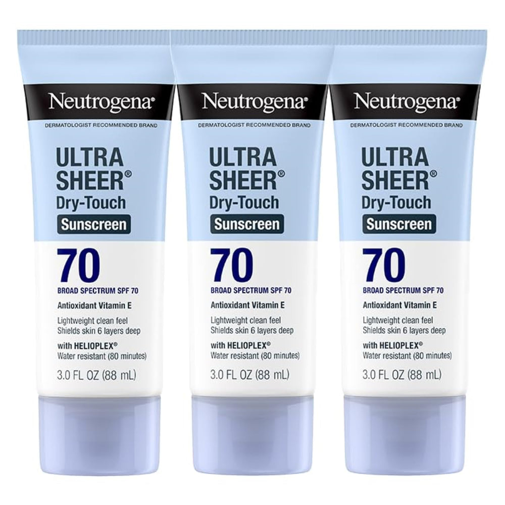 Neutrogena Ultra Sheer Dry-Touch sunscreen on face and body for daily protection with lightweight feel.