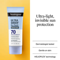 Neutrogena SPF 70 sunscreen for exposed skin during outdoor activities.
