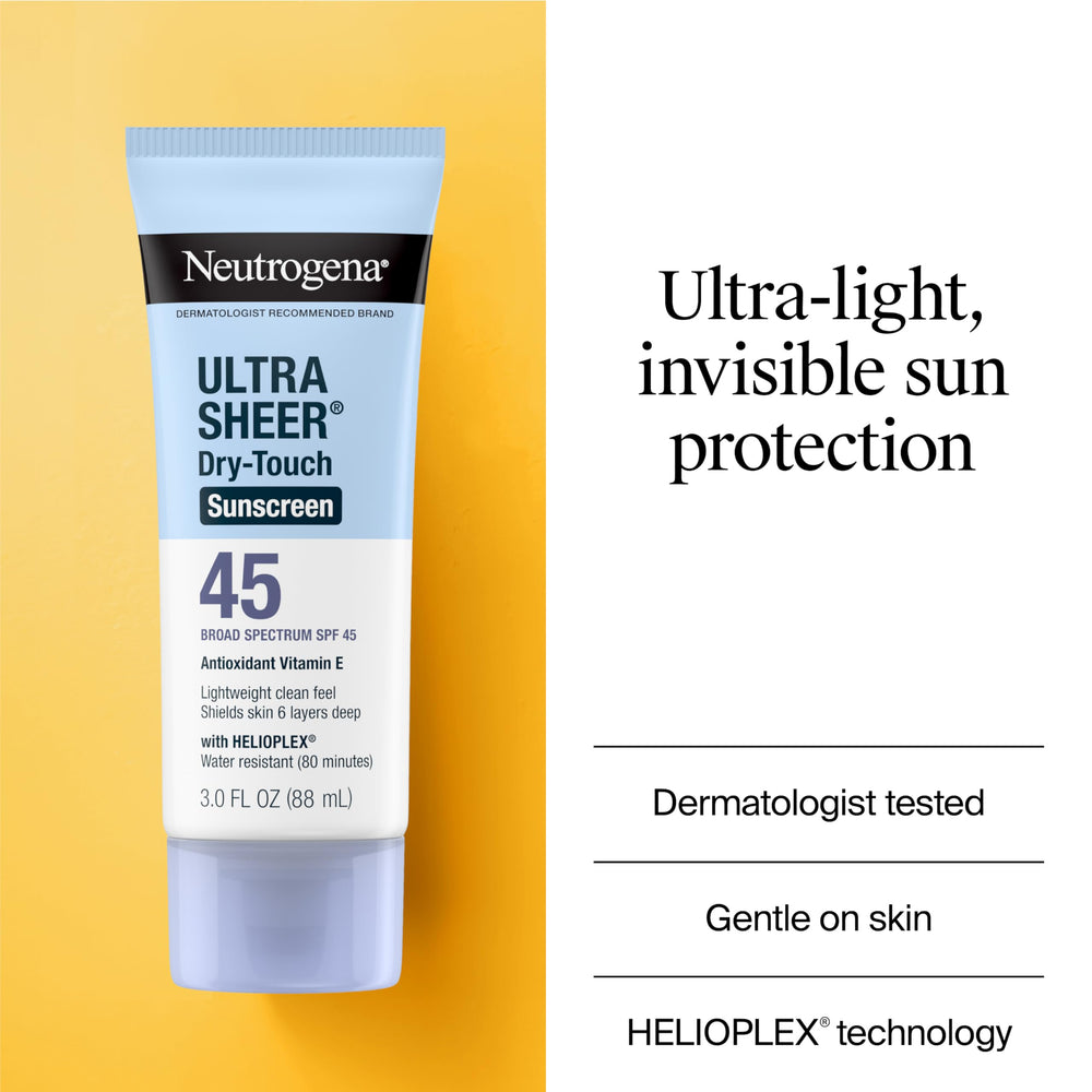 Spread-on Neutrogena sunscreen showing quick absorption and matte finish
