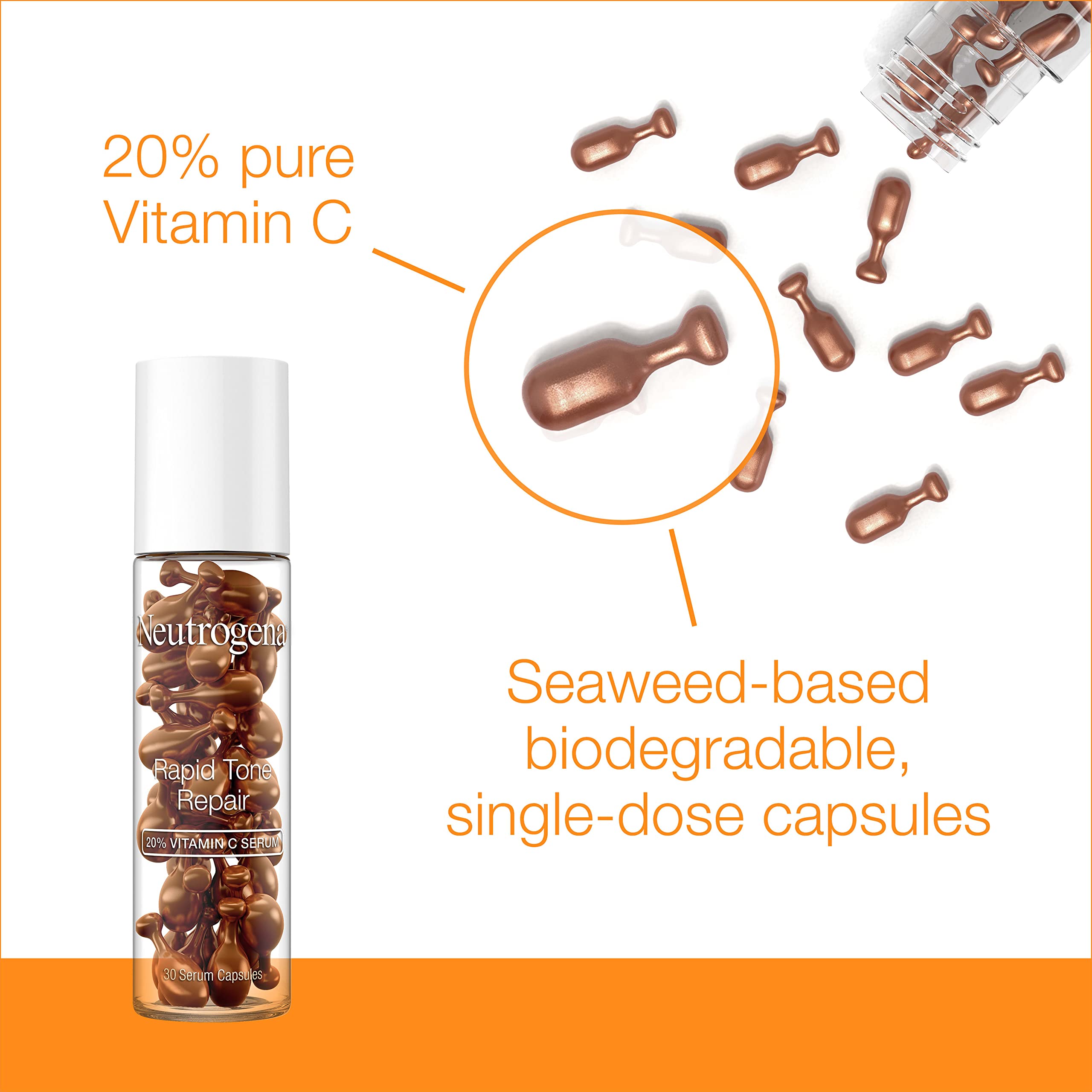 Neutrogena vitamin-c serum capsule on hand, ready for daily use