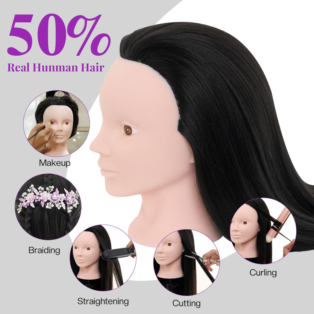Neverland Beauty mannequin head with rich hair accessories for versatile looks.