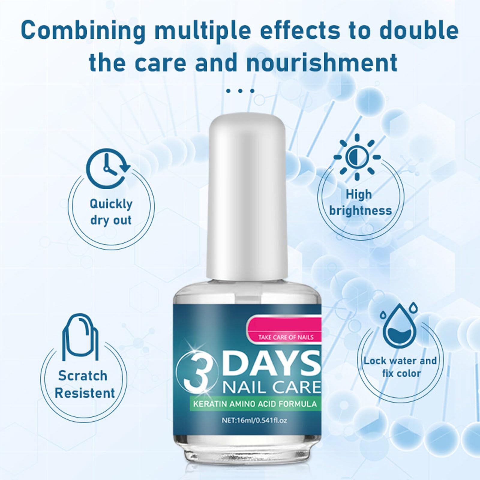 Closeup of precision brush applying clear strengthener on nails